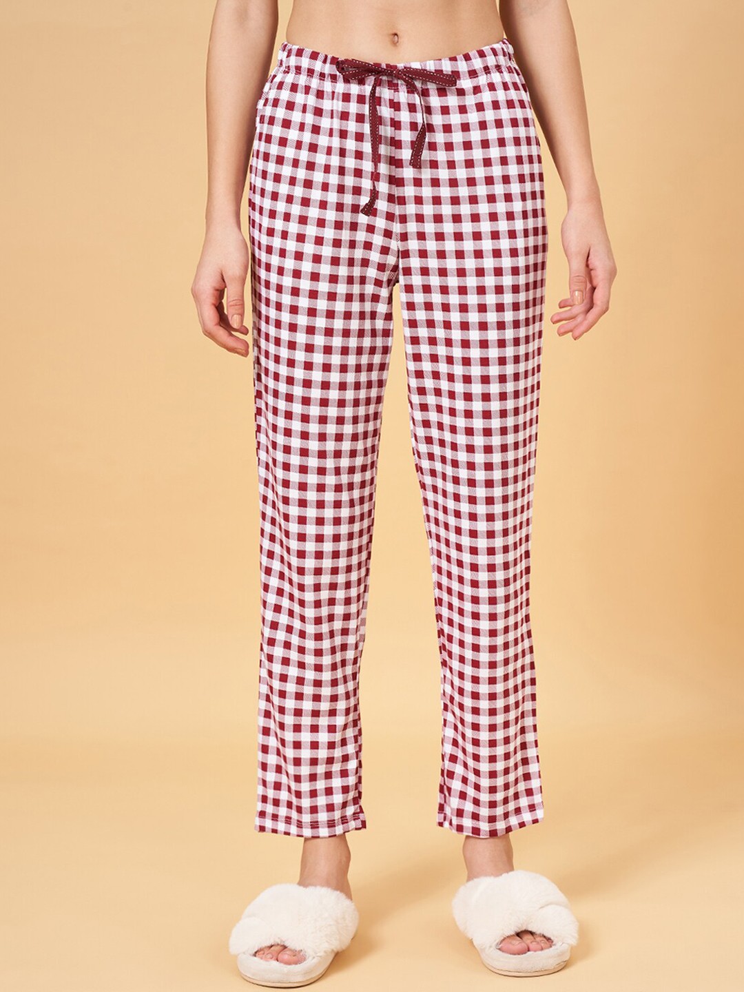 

Dreamz by Pantaloons Checked Mid-Rise Pure Cotton Lounge Pant, Red
