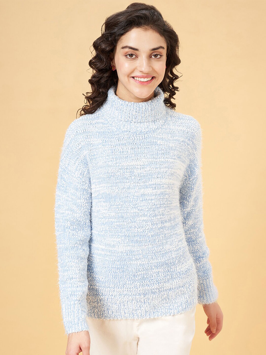 

Honey by Pantaloons Abstract Self Design Turtle Neck Pullover, Blue