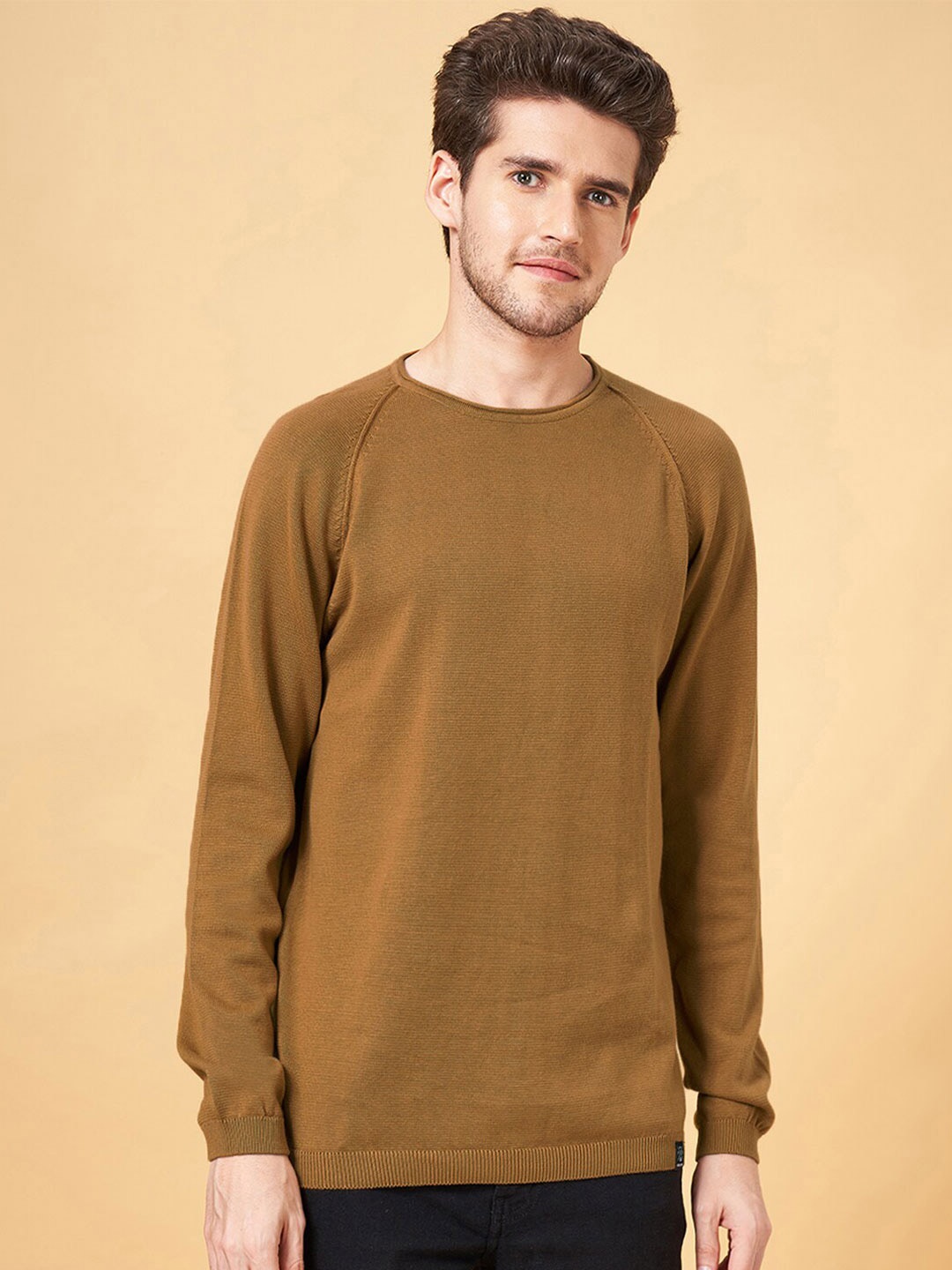 

People Round Neck Raglan Sleeves Pure Cotton Sweater, Mustard