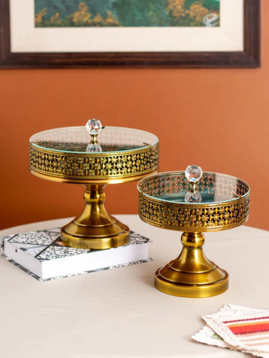 

THEDECORKART 2 Pcs Golden Textured Metal Spice Box, Gold