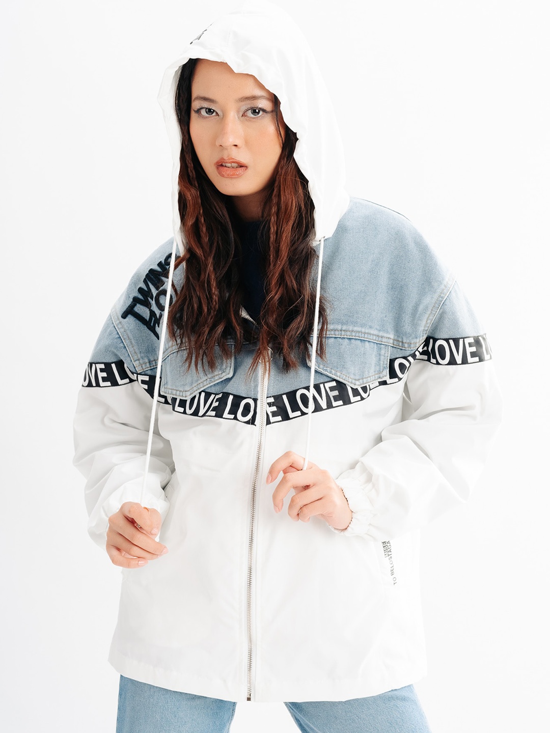 

FREAKINS Two Tone Hooded Denim Jacket, Na