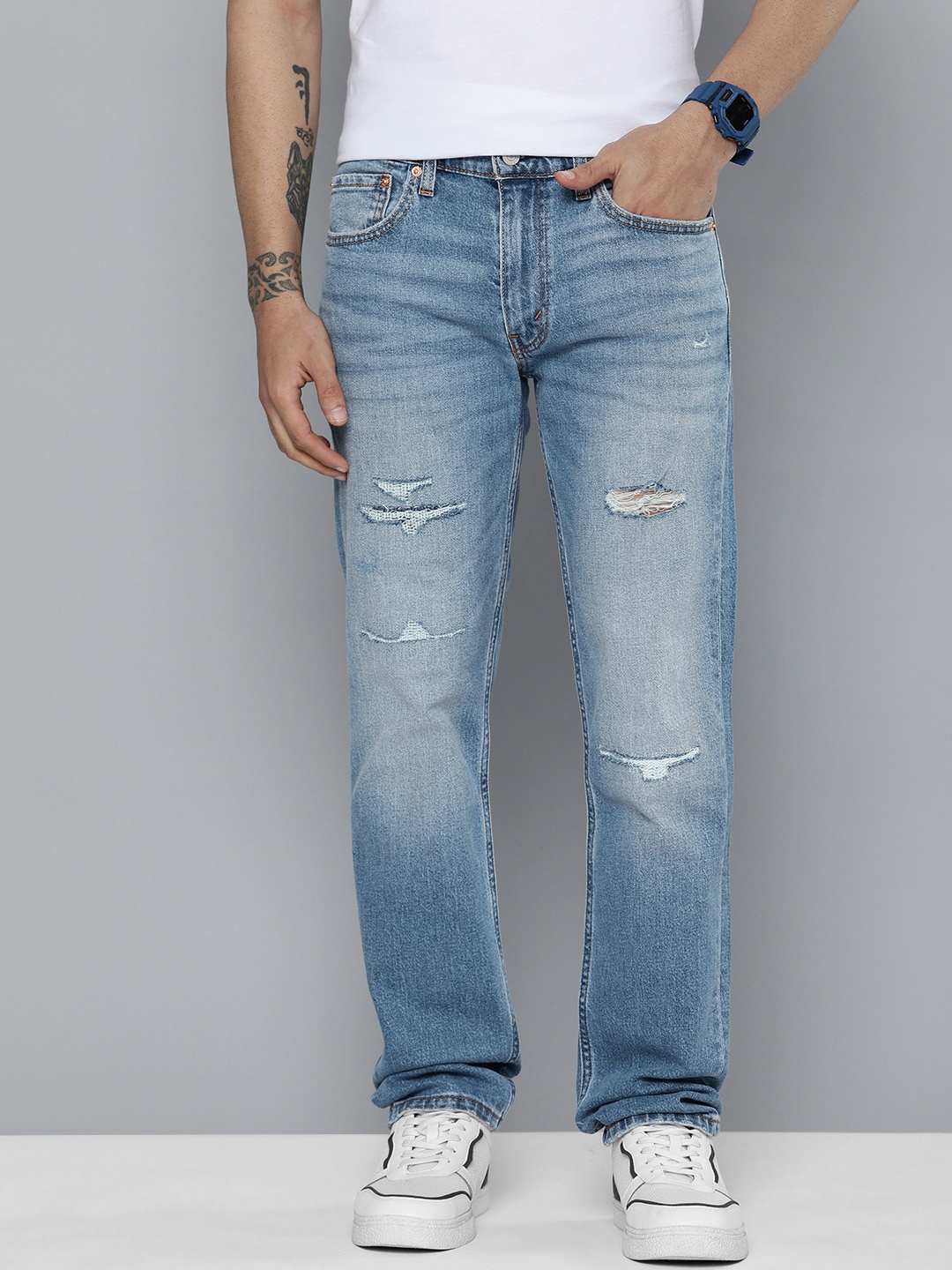 

Levis Men 511 Slim Fit Mildly Distressed Light Fade Stretchable Jeans, Blue