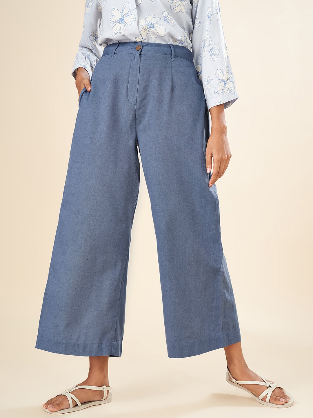 

AKKRITI BY PANTALOONS Women Mid-Rise Culottes Trousers, Blue