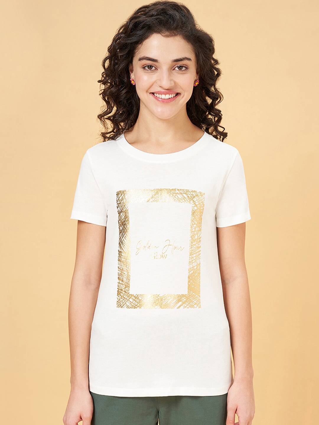 

Honey by Pantaloons Typography Printed Cotton T-shirt, Off white