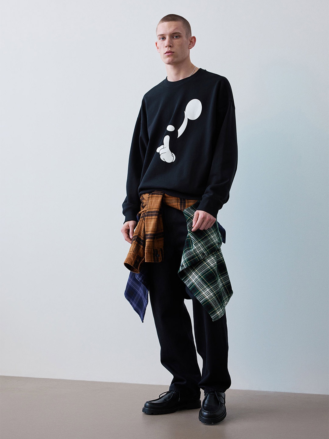 

H&M Pure Cotton Oversized Fit Printed Sweatshirt, Black