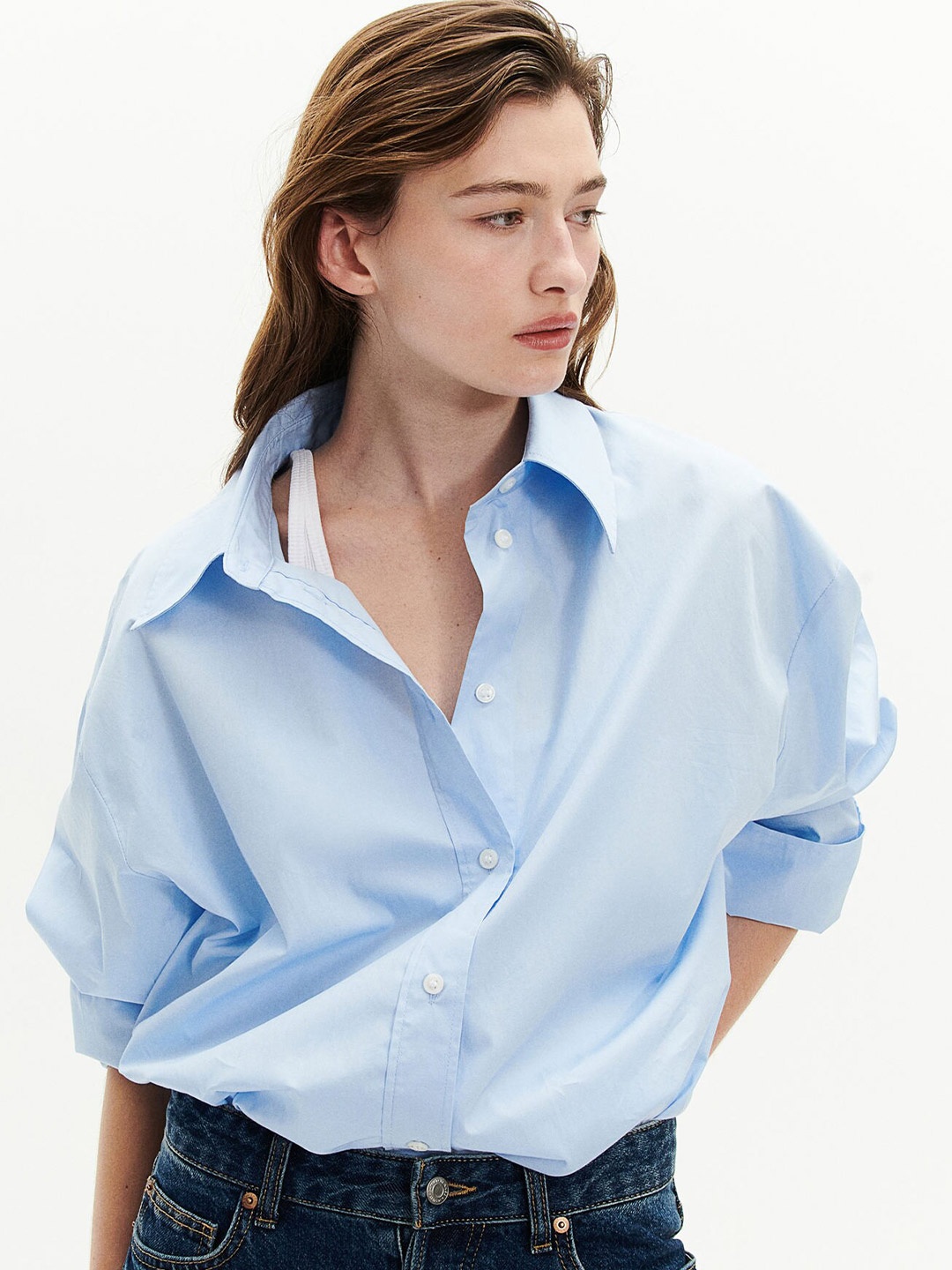 H&M Oversized Cotton Shirt, Blue