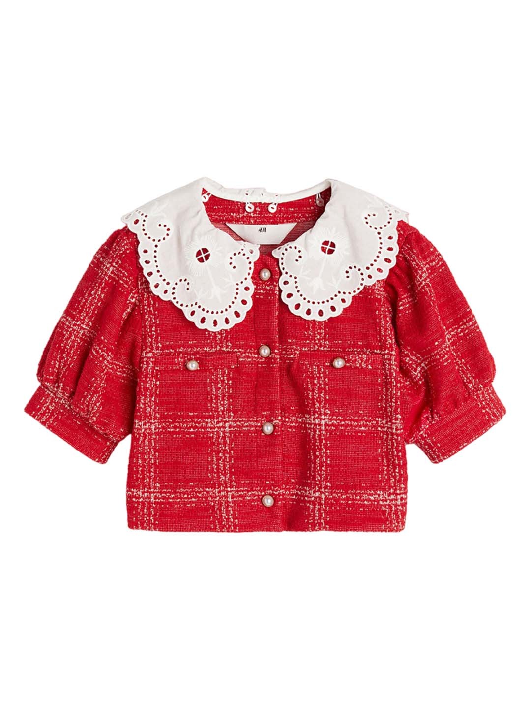 

H&M Girls Collared Jacket With Short Sleeves, Red