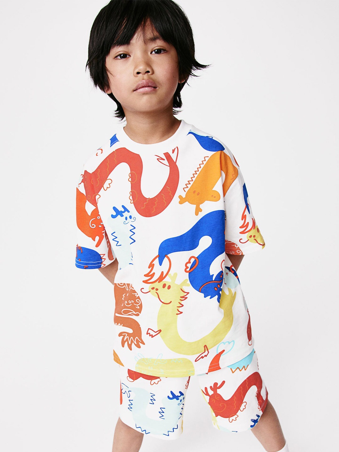 

H&M Girls 2-Piece Pure Cotton Printed Set, White