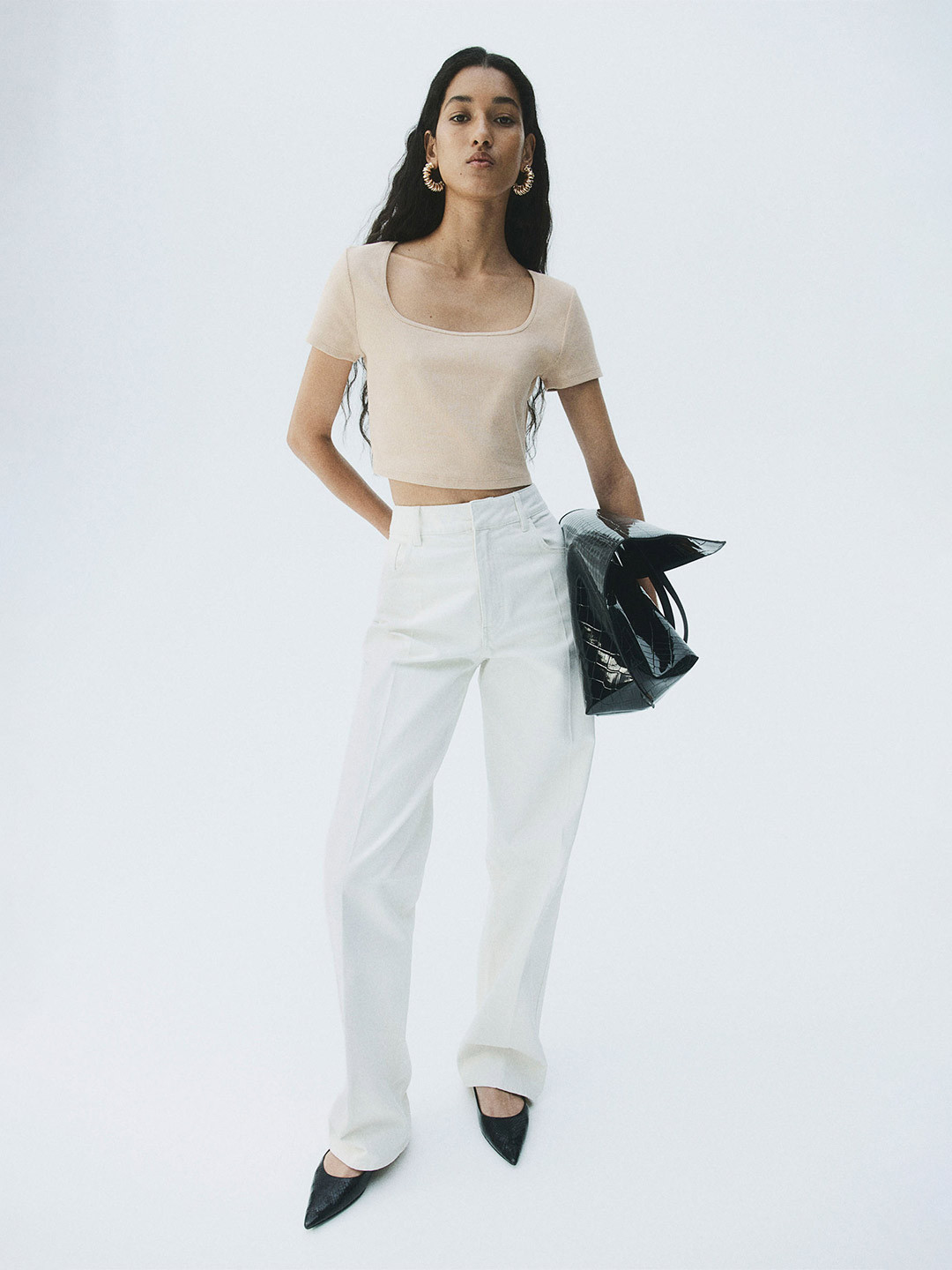 

H&M Short Jersey Top, Beige