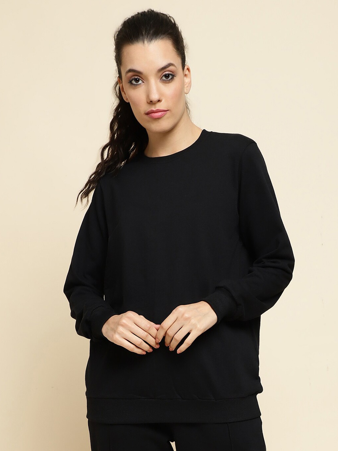 

UnaOne Round Neck Pure Cotton Sweatshirt, Black