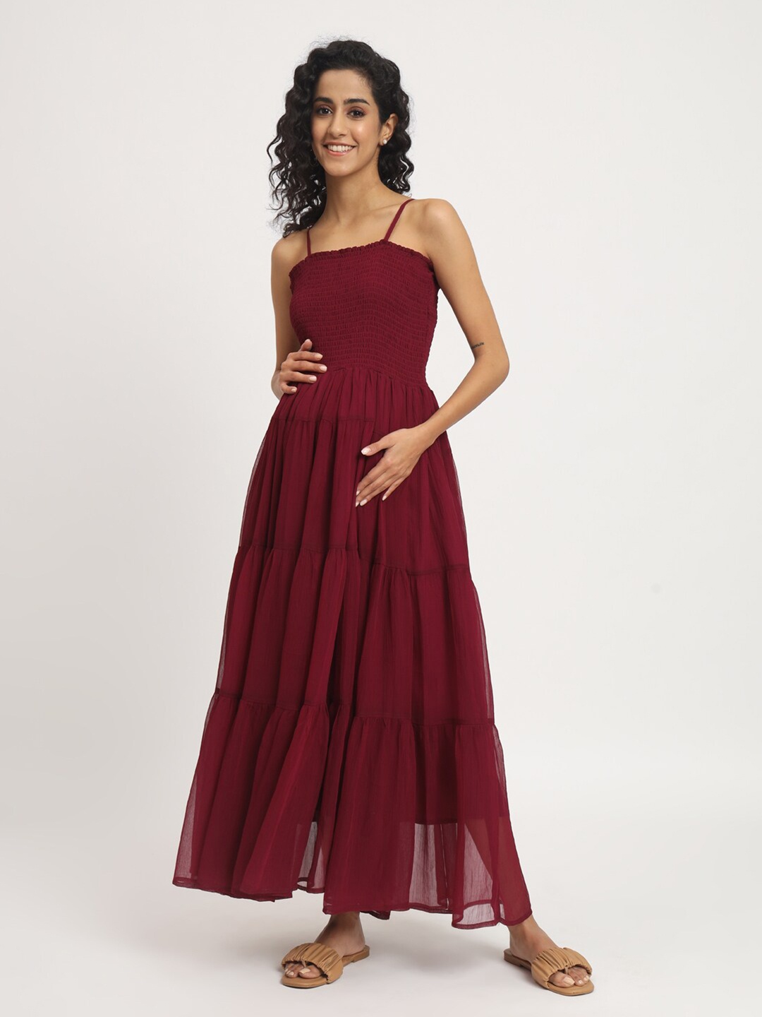 

angloindu Shoulder Straps Maternity Maxi Dress, Burgundy