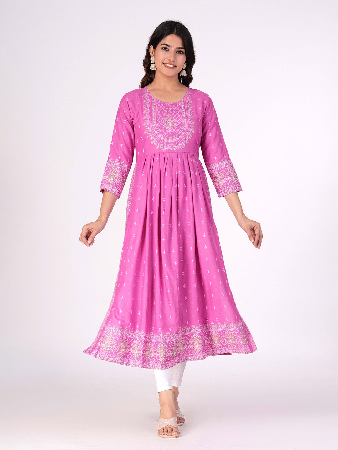 

KALINI Floral Printed A-Line Kurta, Rose