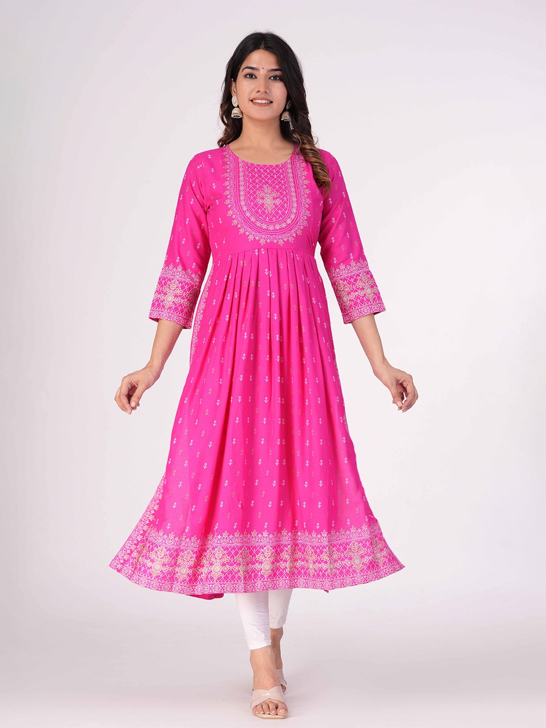 

KALINI Floral Printed A-Line Kurta, Pink