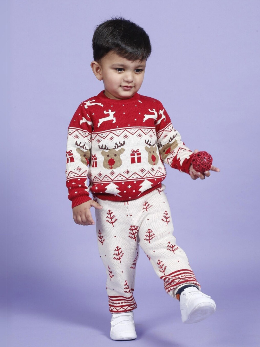 

Greendeer Kids Pack Of 2 Self Design Pure Cotton Sweater With Pyjamas, Red