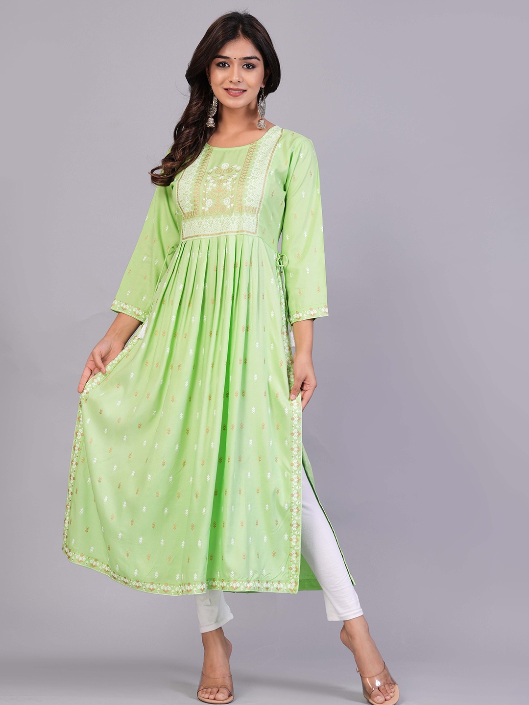 

KALINI Ethnic Motifs Printed A-Line Kurta, Green