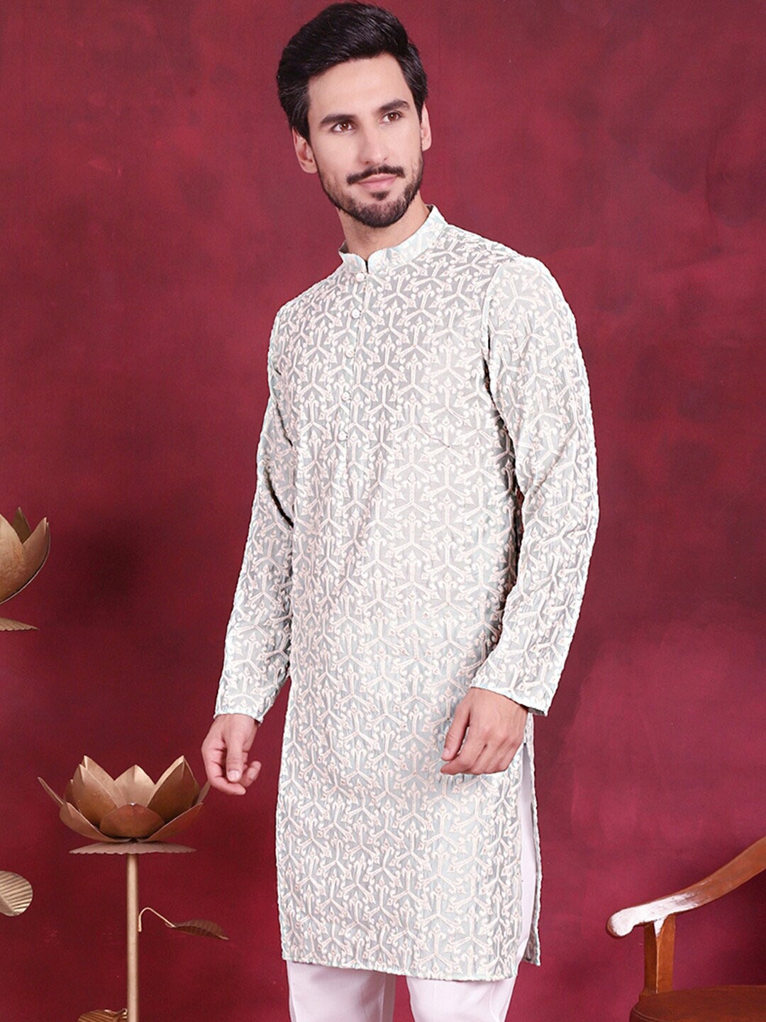 

Jompers Ethnic Motif Embroidered Chikankari Straight Kurta, Grey