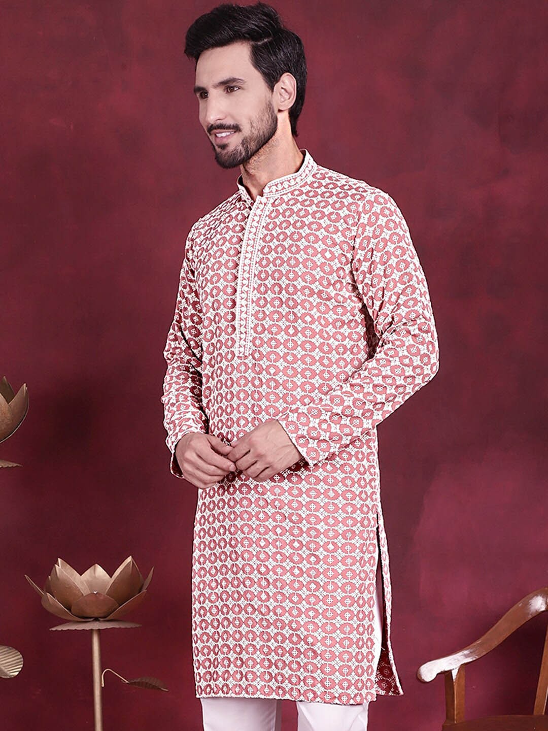 

Jompers Ethnic Motifs Embroidered Sequinned Straight Kurta, Peach