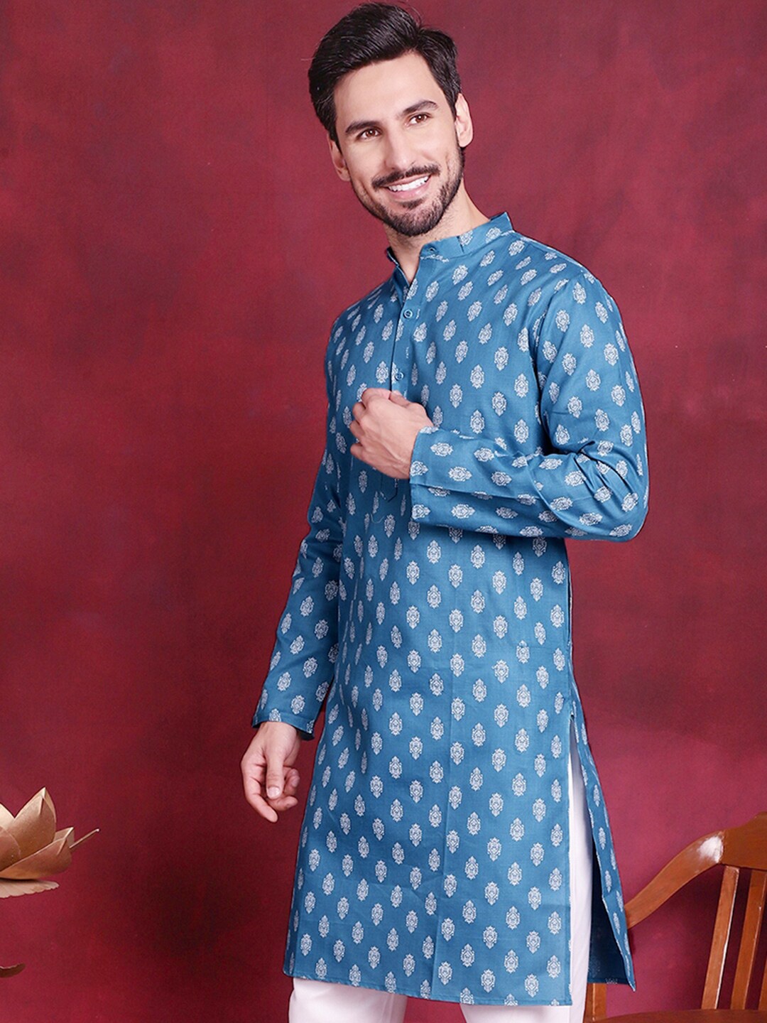 

Jompers Ethnic Motif Printed Straight Kurta, Blue