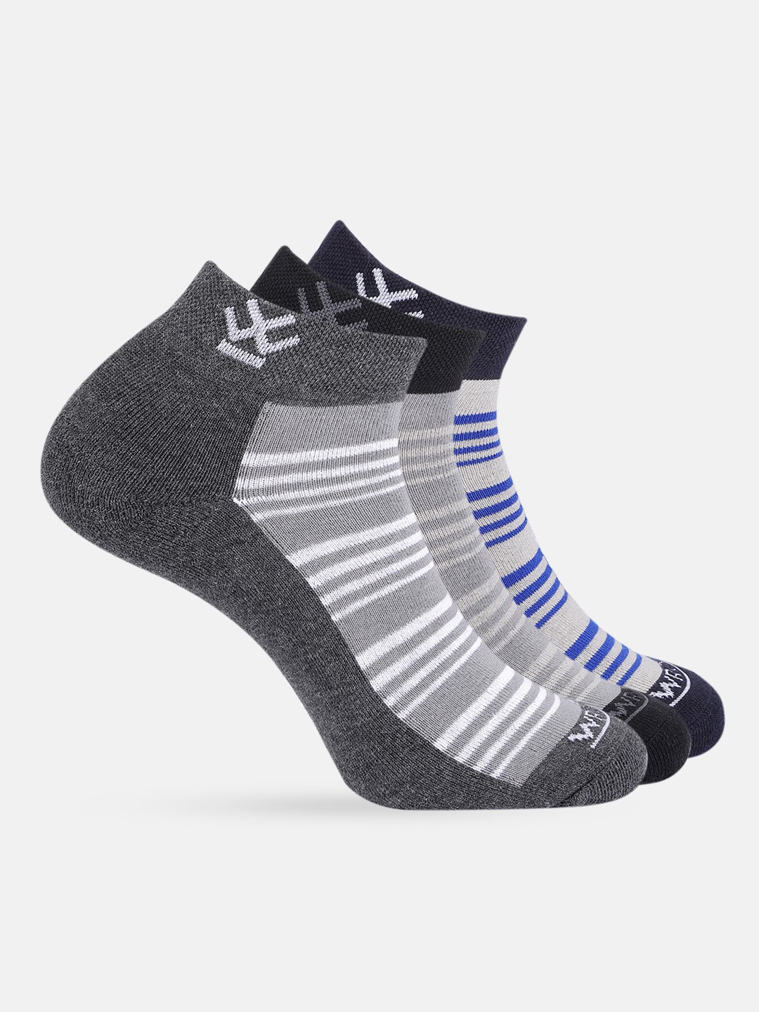 

WROGN Unisex Pack of 3 Striped Ankle Length Socks, Black
