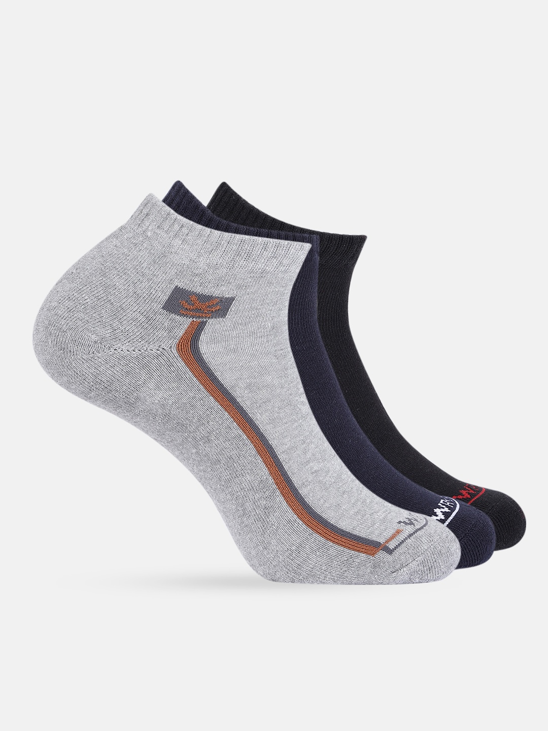 

WROGN Unisex Pack of 3 Patterned Ankle Length Socks, Grey melange