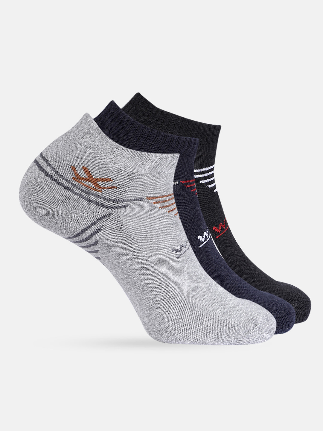 

WROGN Unisex Pack of 3 Striped Ankle Length Socks, Navy blue