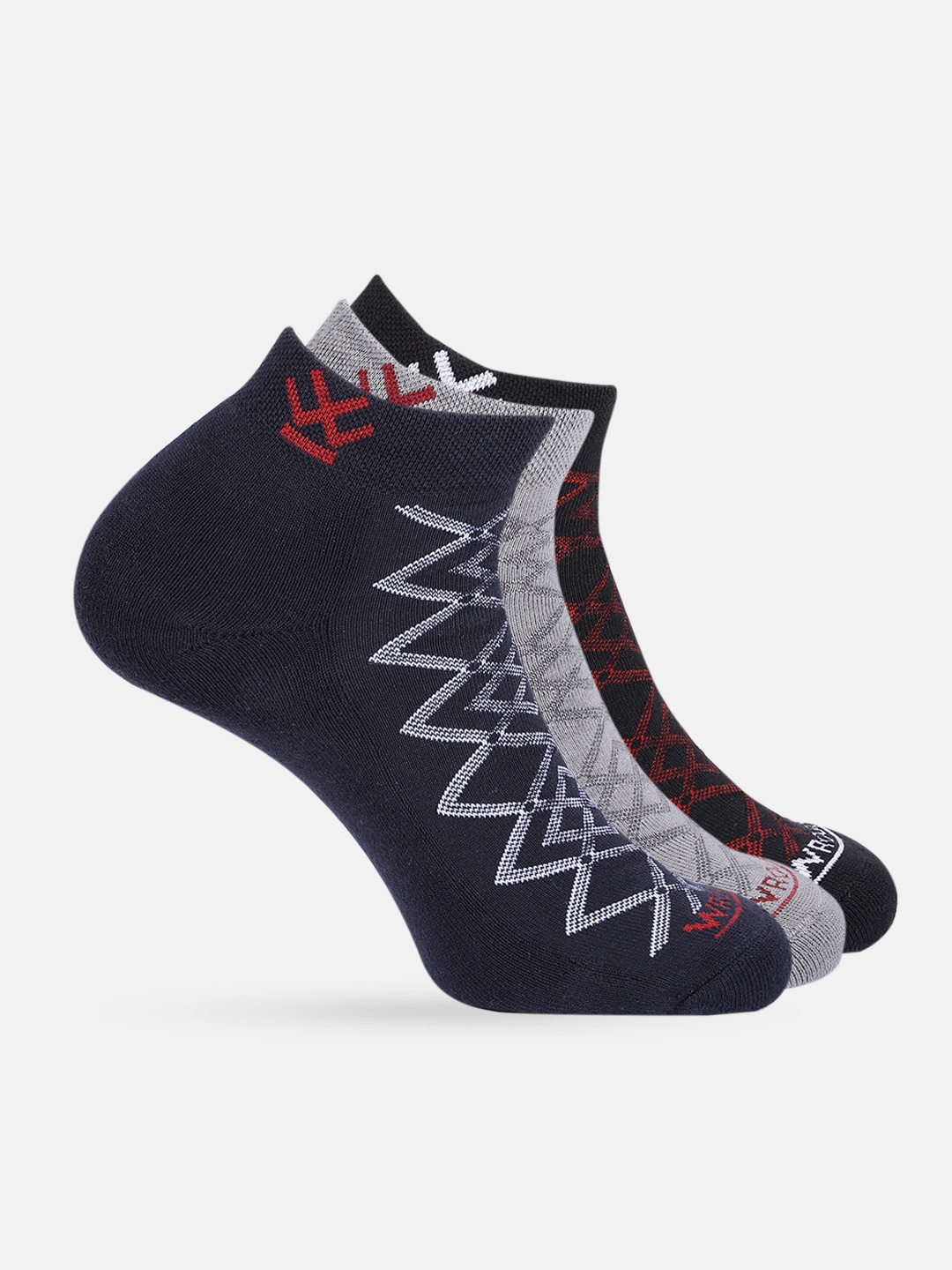 

WROGN Unisex Pack of 3 Patterned Ankle Length Socks, Grey
