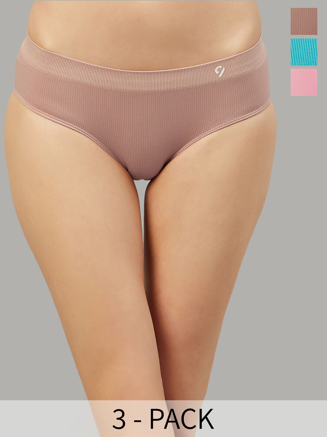 

C9 AIRWEAR Seamless Pack of 3 Mid-Rise Anti-Bacterial Knitted Bikini Briefs, Nude
