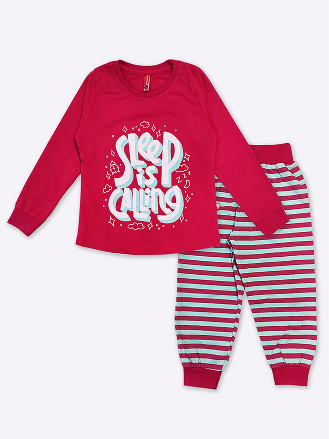

GAME BEGINS Girls Printed Pure Cotton T-shirt With Joggers, Fuchsia