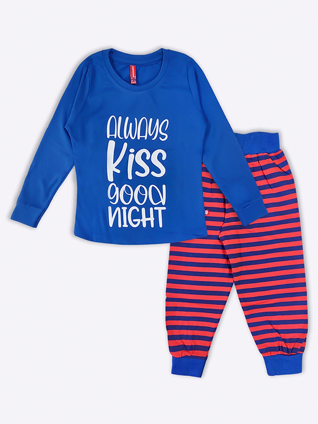 

GAME BEGINS Girls Typography Printed Pure Cotton T-shirt With Joggers, Blue