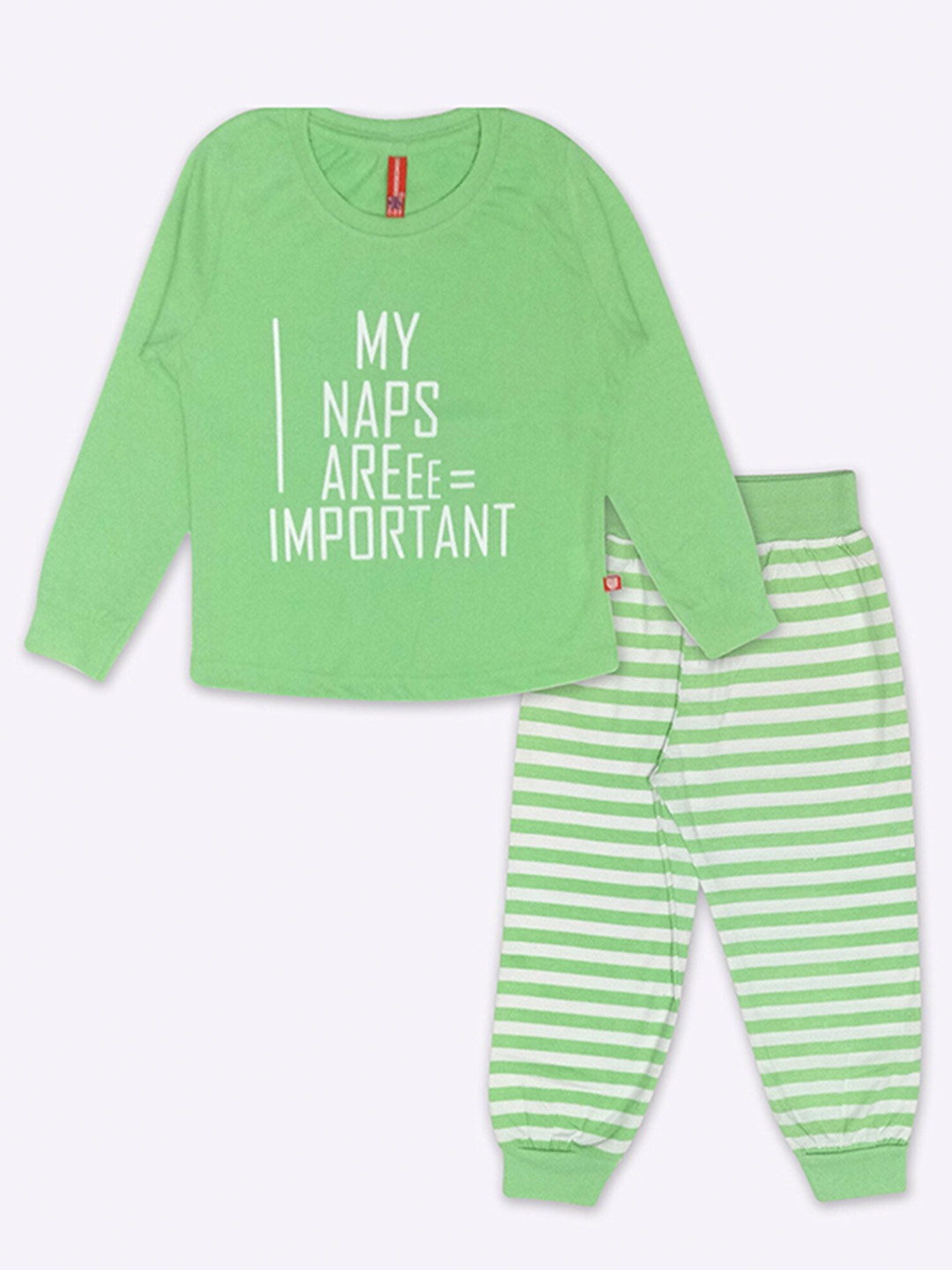 

GAME BEGINS Girls Printed Cotton T-shirt with Pyjamas, Green