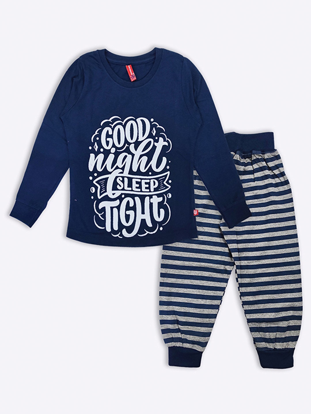 

GAME BEGINS Girls Typography Printed Pure Cotton T-shirt With Jogger, Blue