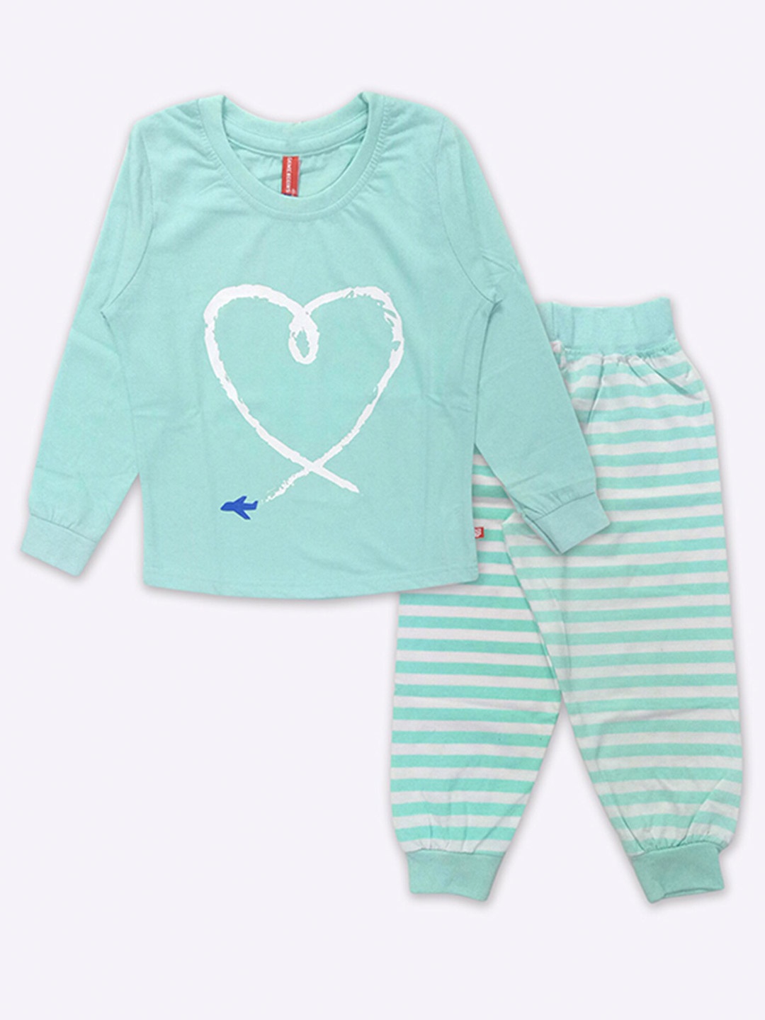 

GAME BEGINS Girls Printed Pure Cotton T-shirt With Joggers, Green