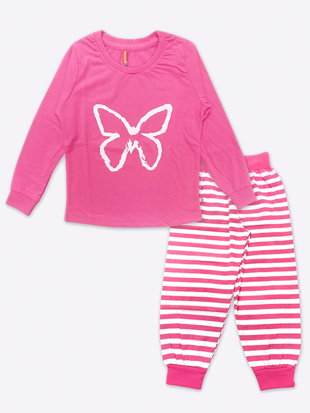 

GAME BEGINS Girls Printed Cotton T-shirt with Pyjamas, Pink