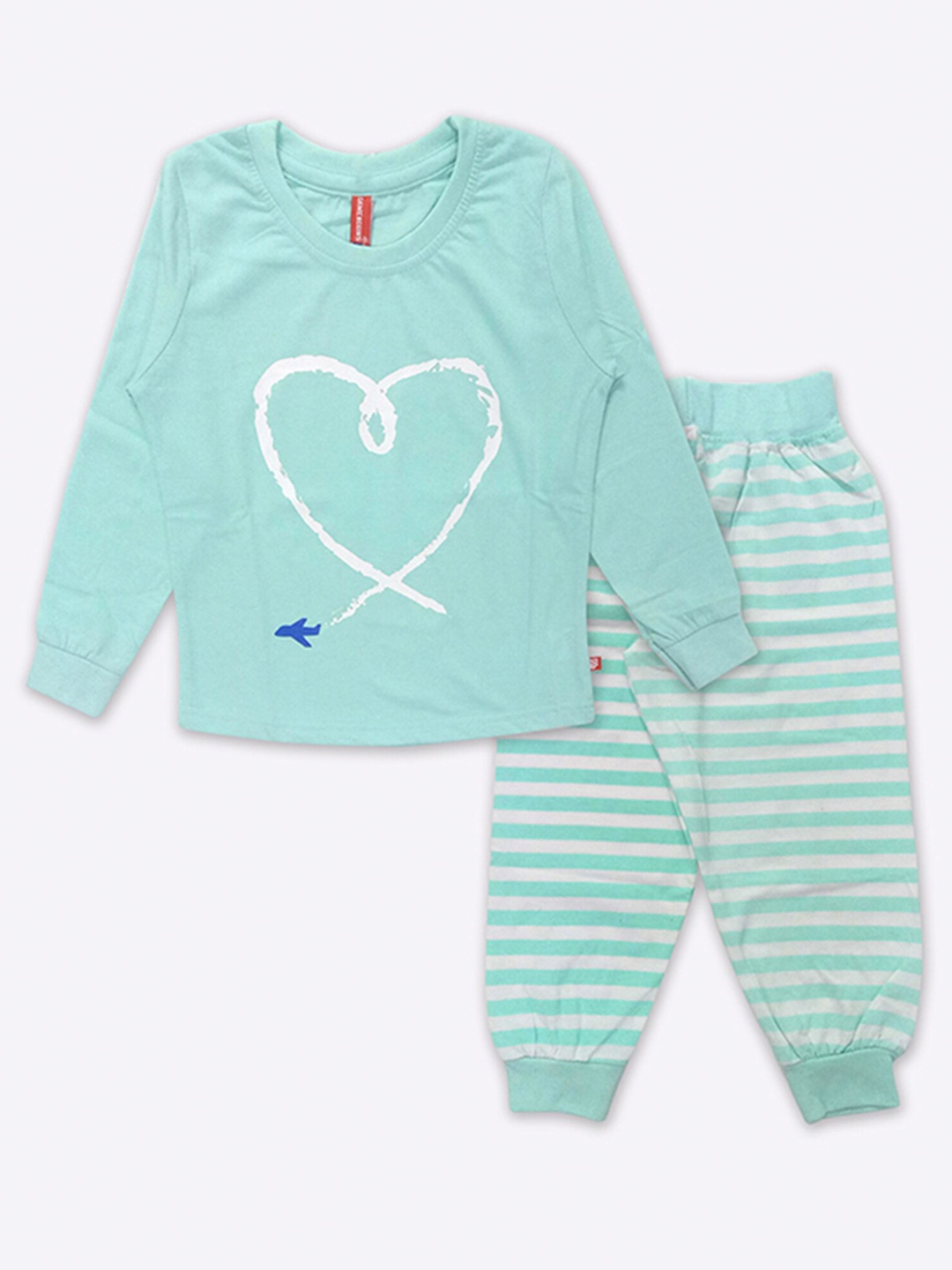 

GAME BEGINS Girls Printed Cotton T-shirt with Pyjamas, Sea green