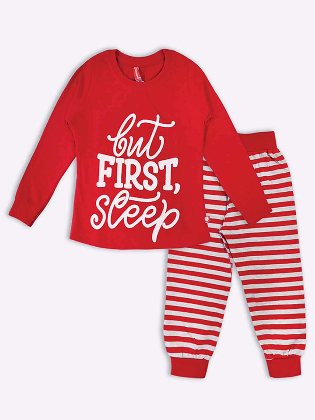 

GAME BEGINS Girls Printed Cotton T-shirt with Pyjamas, Red