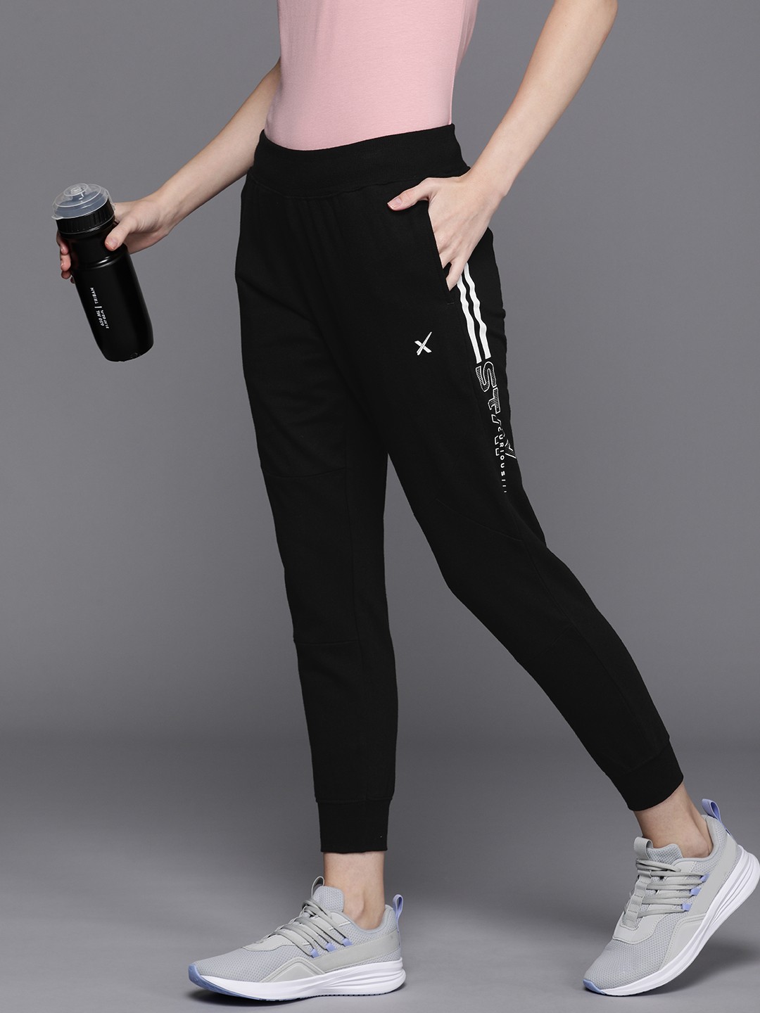 

HRX by Hrithik Roshan Lifestyle Typography Printed Pure Cotton Terry Joggers, Black