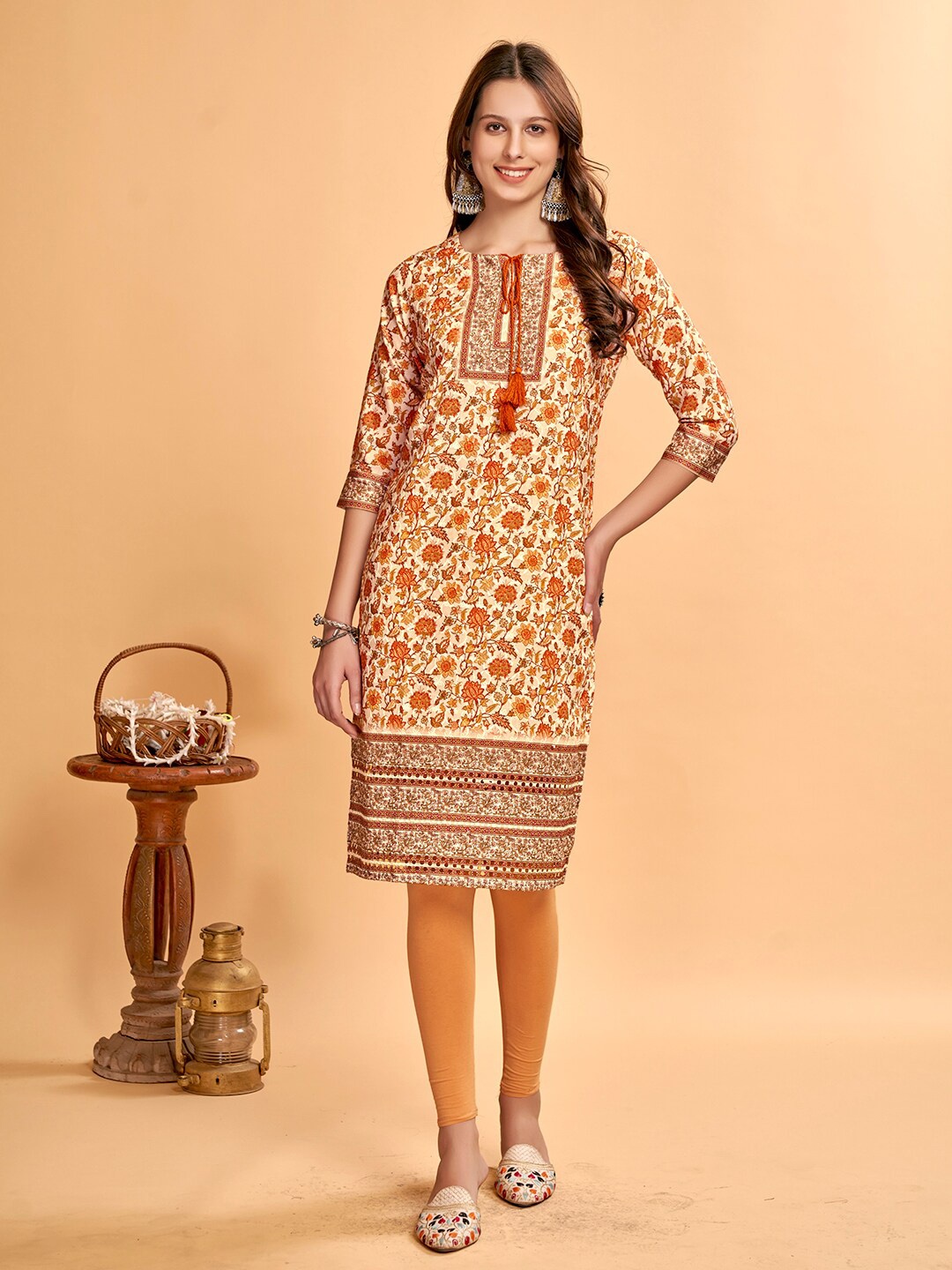 

Anouk Printed Pure Cotton Knee Length Kurta, Cream