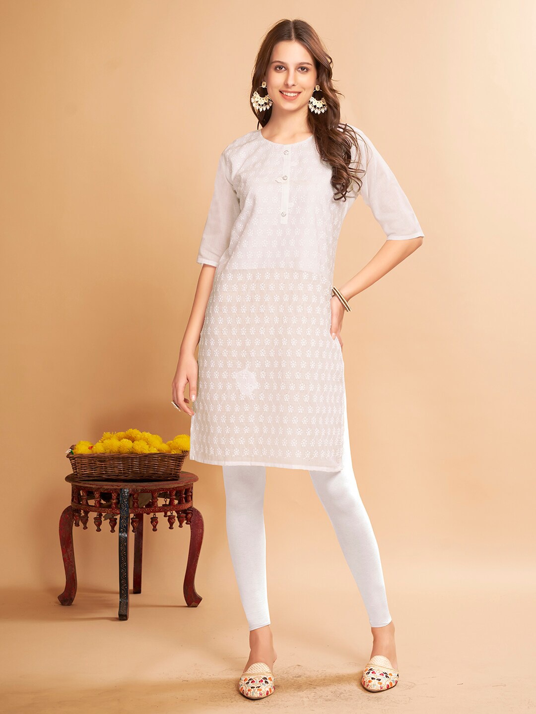 

Anouk Pure Cotton Knee Length Kurta, White