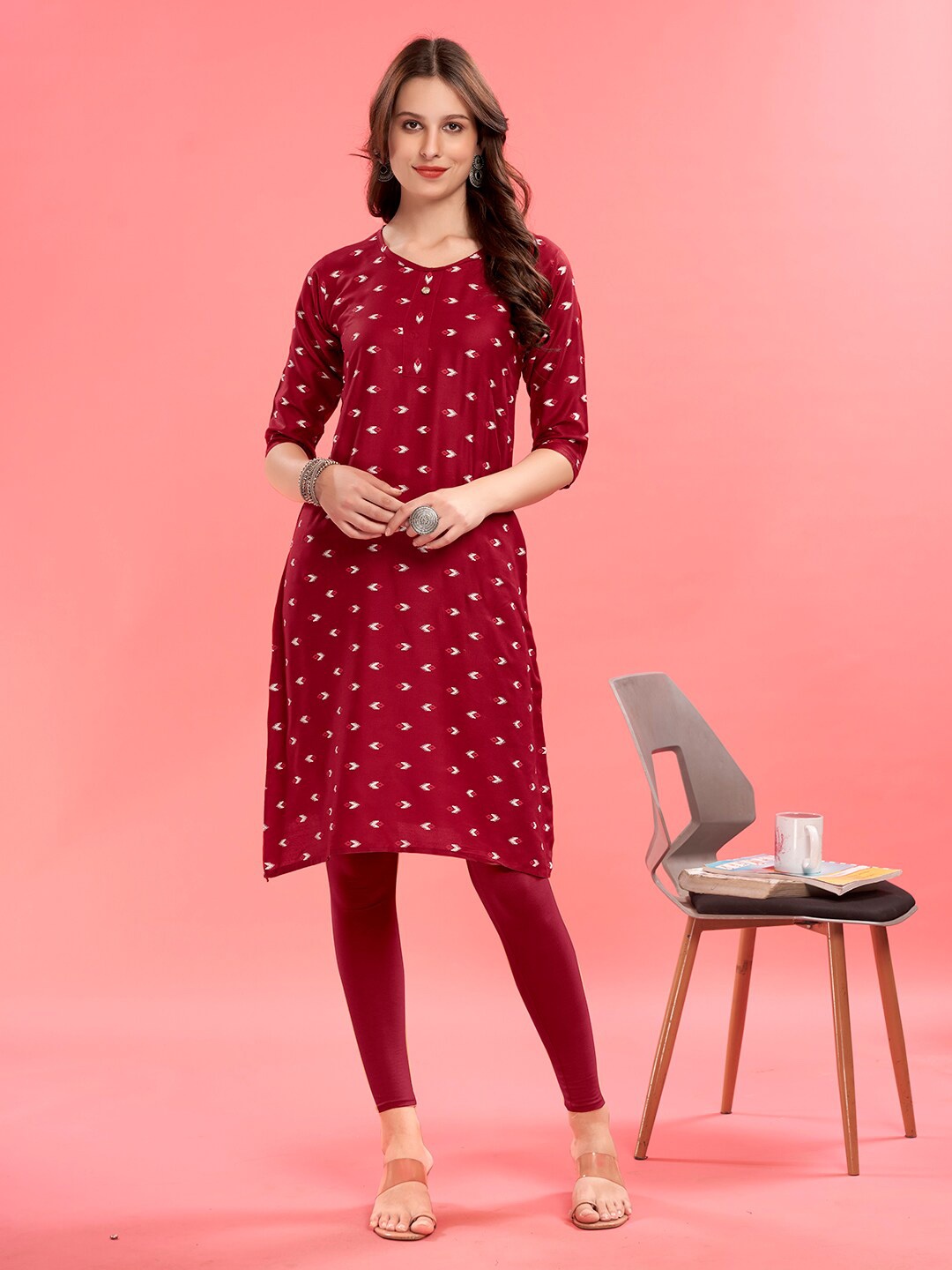 

Anouk Printed Pure Cotton Knee Length Kurta, Red