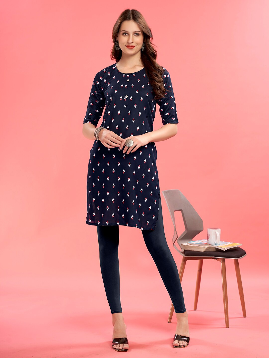 

Anouk Printed Pure Cotton Knee Length Kurta, Blue