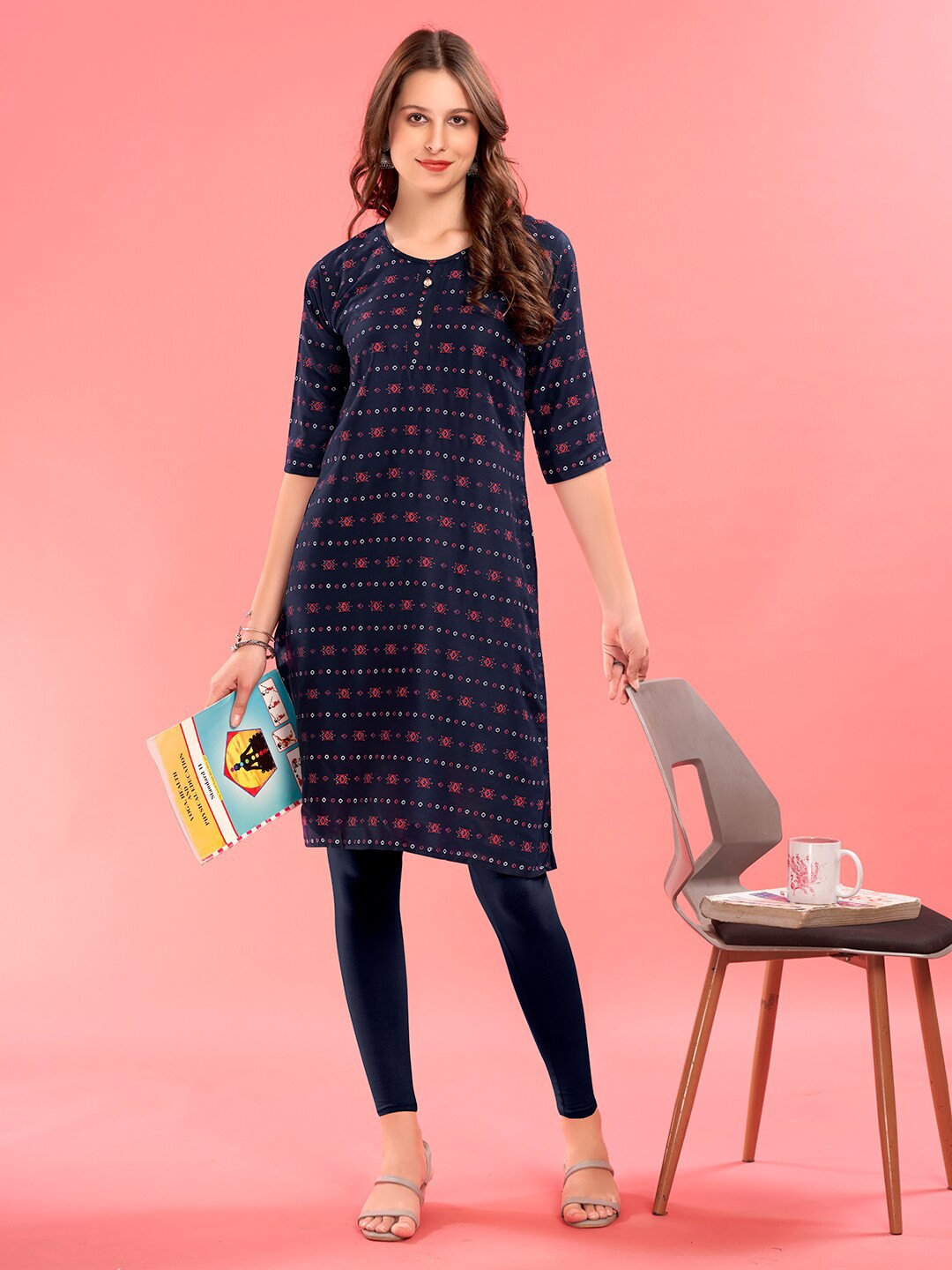 

Anouk Printed Pure Cotton Knee Length Kurta, Blue