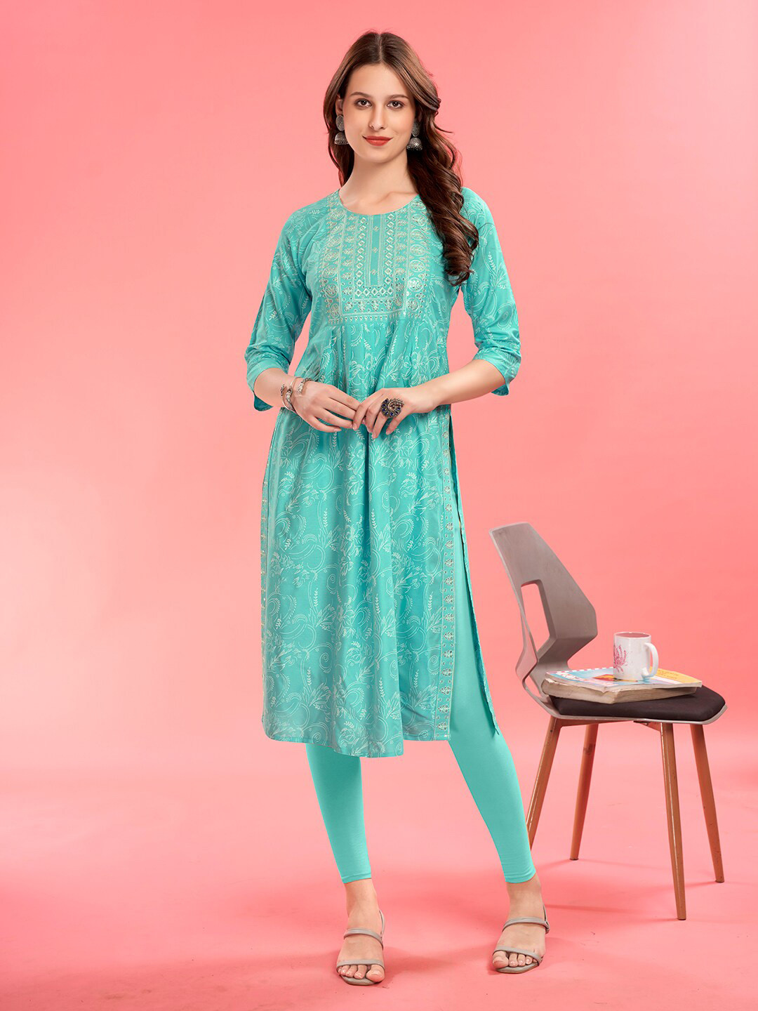 

Anouk Printed Pure Cotton Knee Length Kurta, Turquoise blue