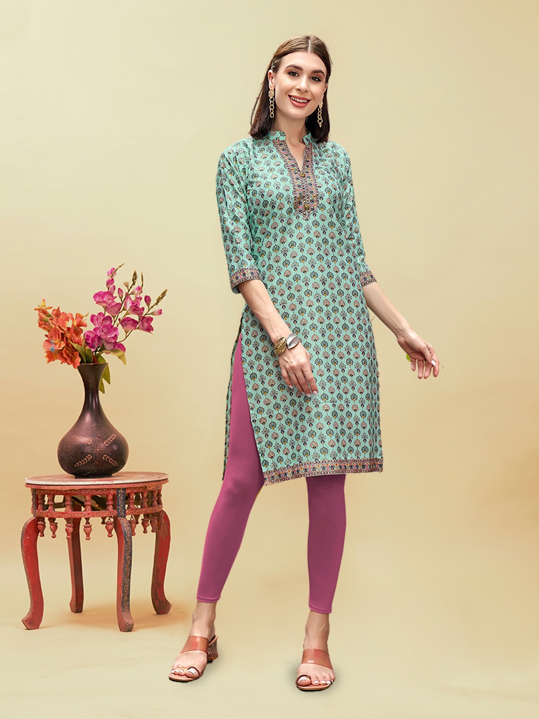 

Anouk Printed Pure Cotton Knee Length Kurta, Turquoise blue
