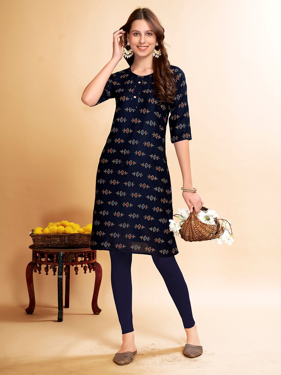 

Anouk Printed Pure Cotton Knee Length Kurta, Blue