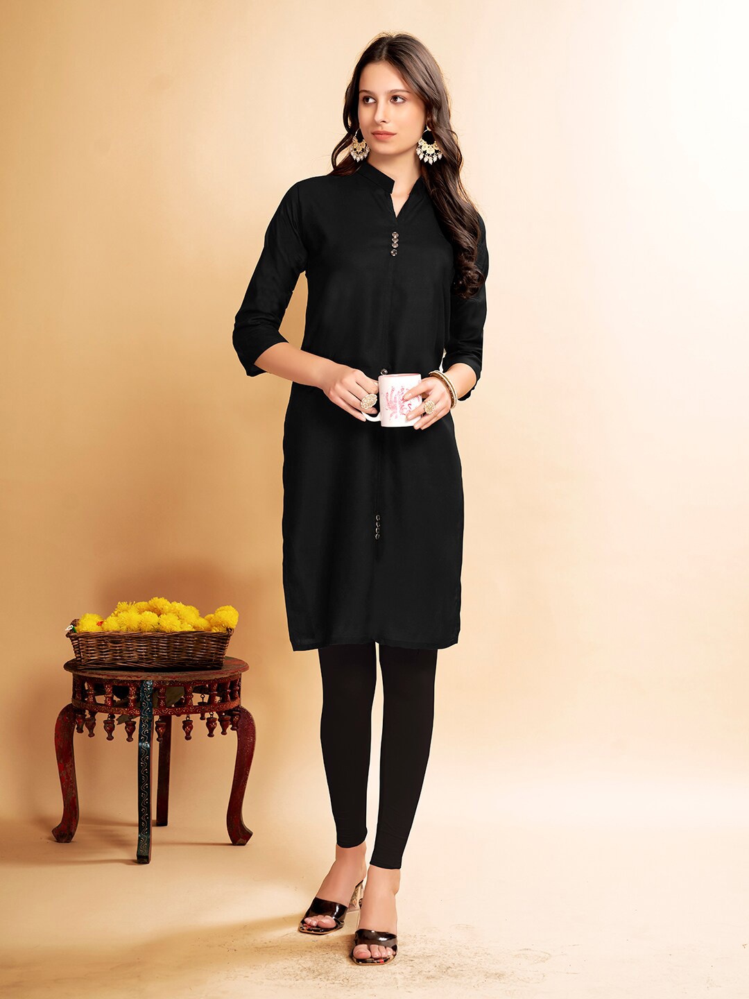 

Anouk Pure Cotton Knee Length Kurta, Black