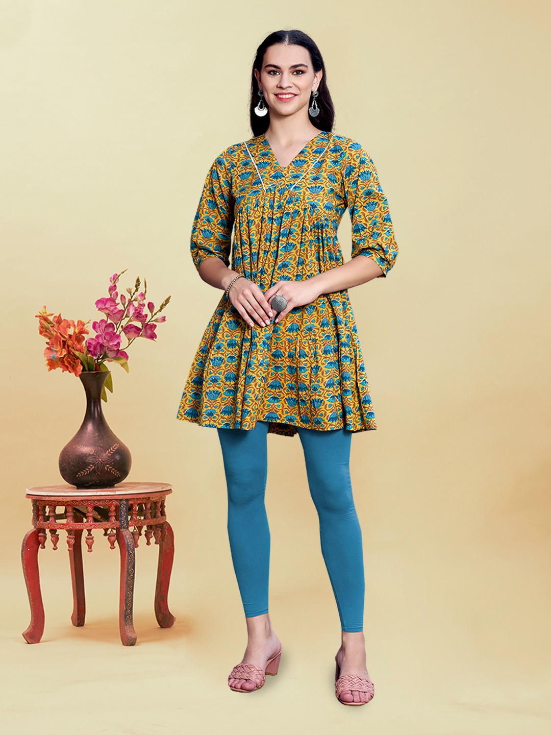

Anouk Printed Pure Cotton Above Knee Kurta, Blue