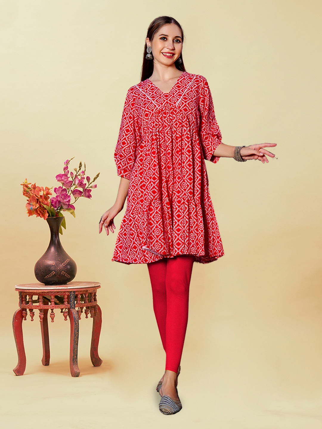 

Anouk Printed Pure Cotton Above Knee Kurta, Red