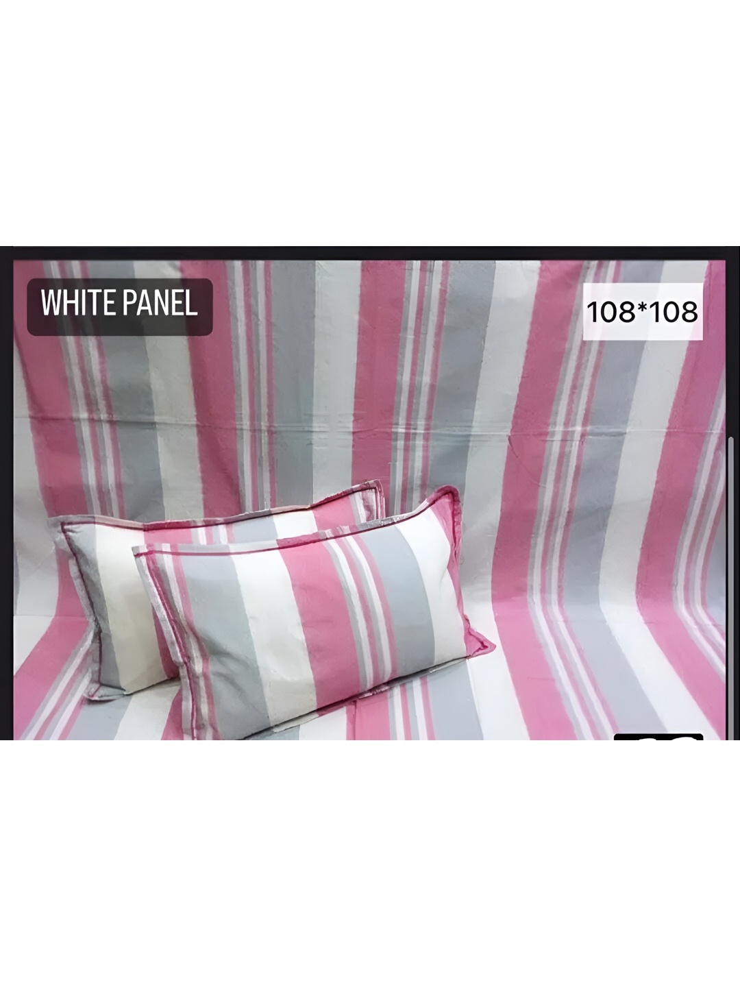 

Bedbathandbliss Pink White Striped Cotton 300 TC King Bedsheet With 2 Pillow Covers