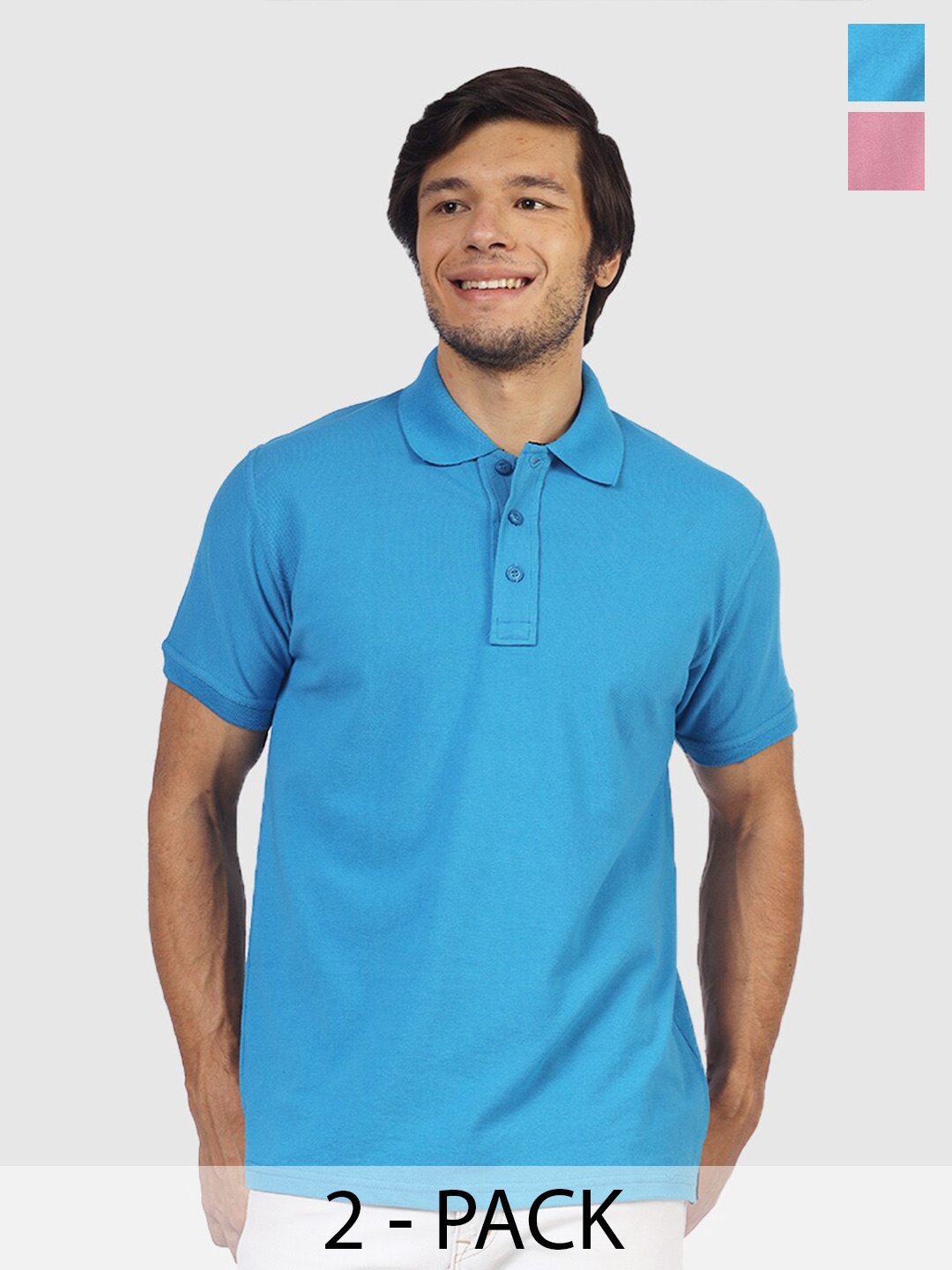 

Greylongg Pack Of 2 Polo Collar Casual T-shirts, Blue