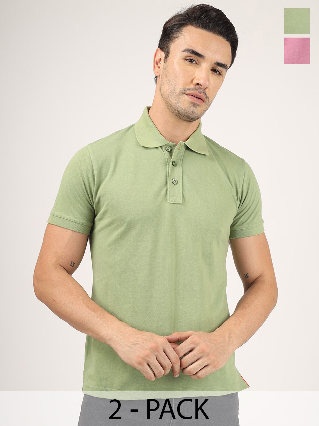 

Greylongg Pack Of 2 Polo Collar Casual T-shirts, Pink